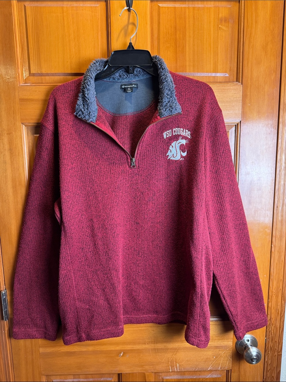 Champion Elite WSU Cougars 1/4 Zip-Up Sherpa Lined Collar Pullover Sweater XL